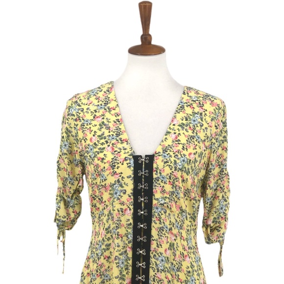 TOPSHOP Yellow Floral Print Hook Front Dress - Picture 3 of 10